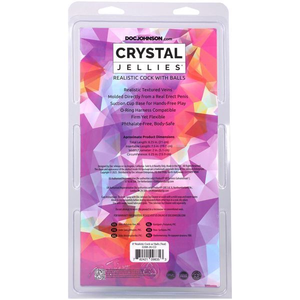 Фалоімітатор Doc Johnson Crystal Jellies - 8 Inch Realistic Cock with Balls- Teal SX4424 фото