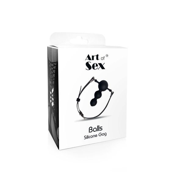 Кляп силіконовий Art of Sex - Balls, натуральна шкіра, чорний SX3362 фото