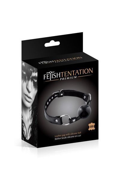 Кляп із силіконовою кулькою Fetish Tentation Premium Leather gag with silicone ball Black, шкіра SX1101 фото